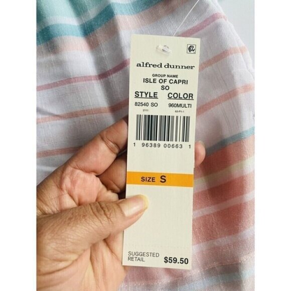 Alfred Dunner Women's round neck striped shirt drawstring front size S New - Picture 5 of 9